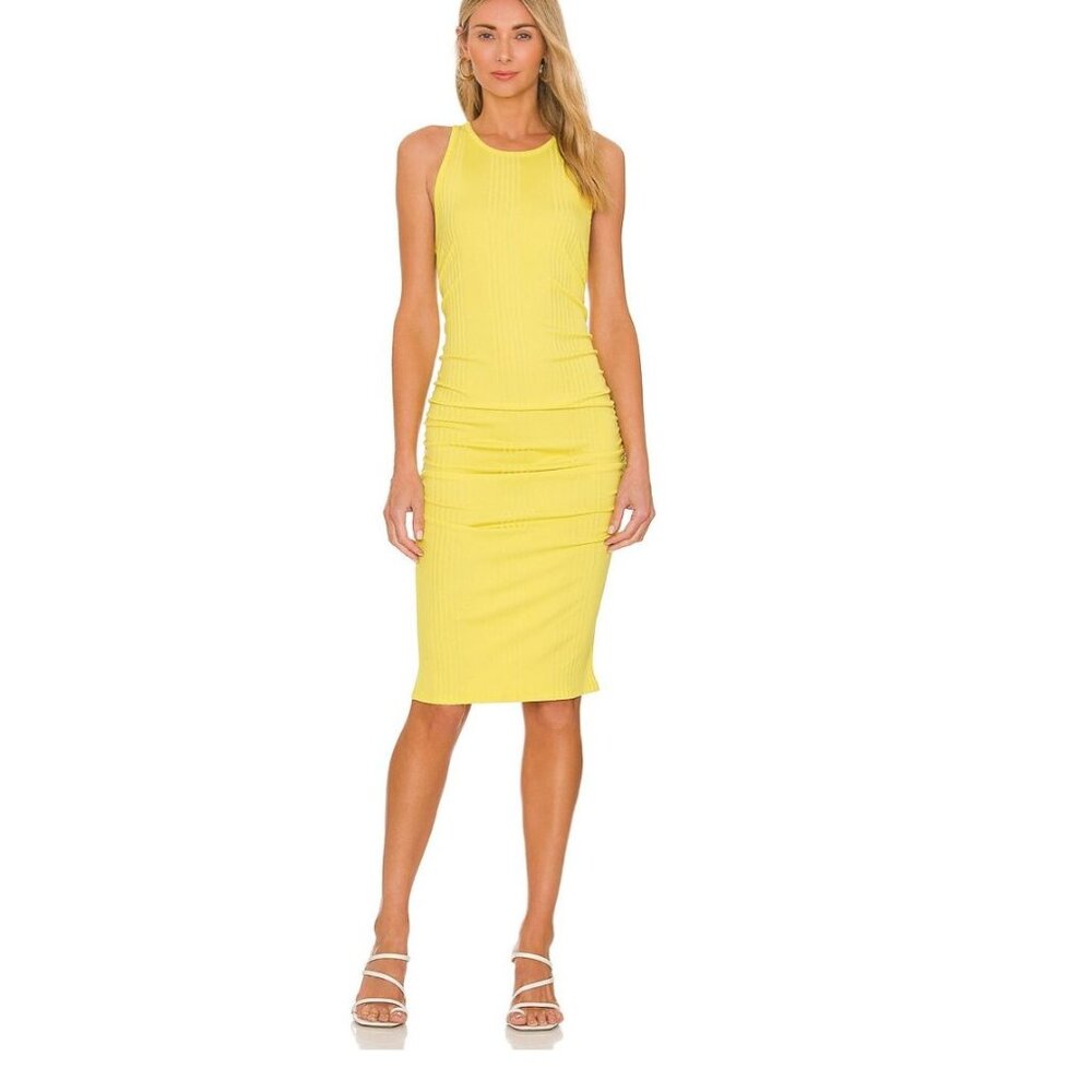 NSF Kirby Shirred Ruched Tank Midi Dress Chartreuse Size P XS